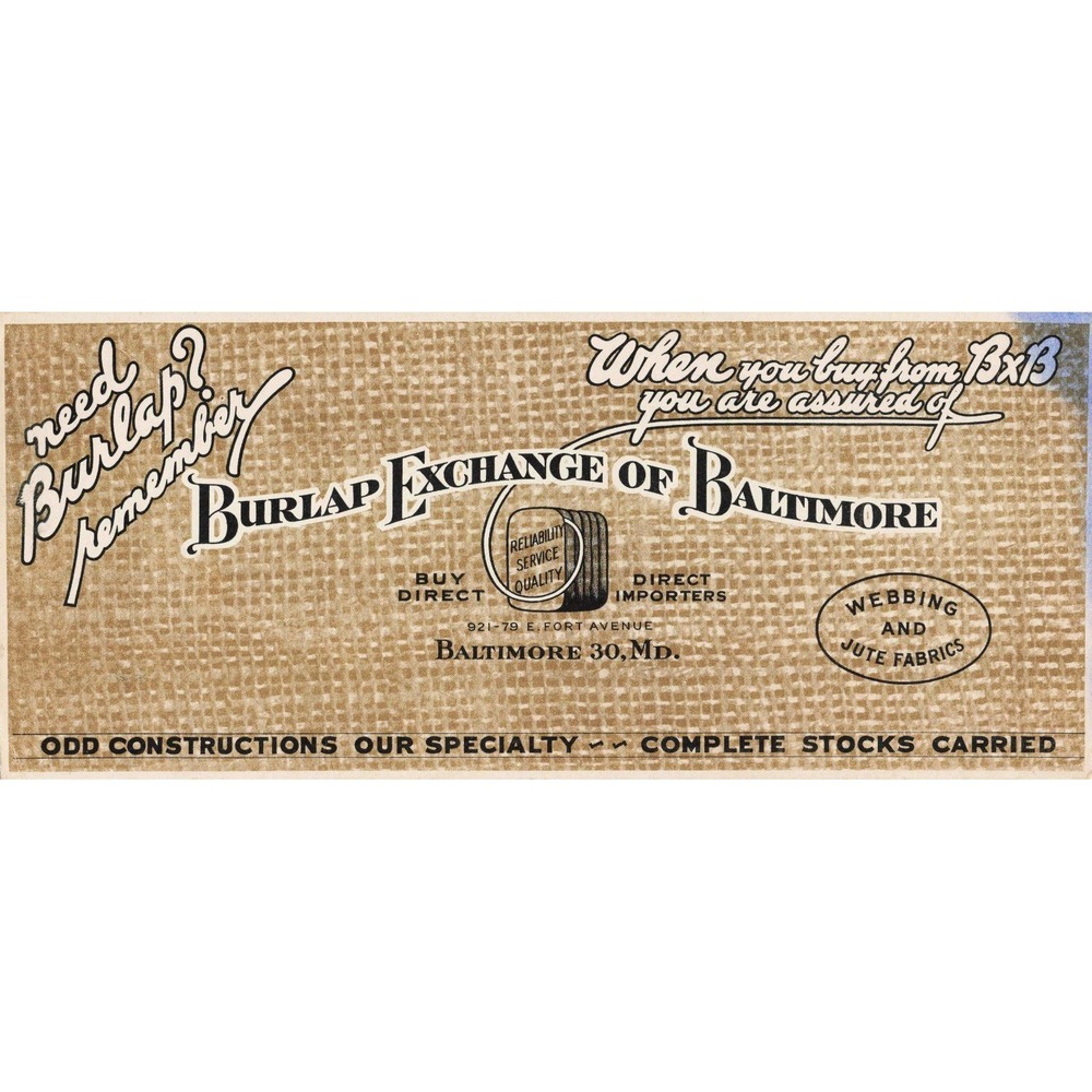 Vintage Burlap Exchange of Baltimore Ink Blotter Advertising Jute Fabric MD - Picture 1 of 2